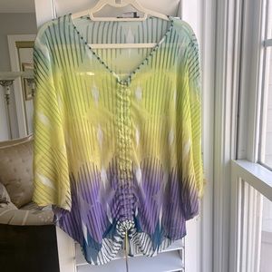 BCBG Max Azria sheer dolman sleeve ruched front top